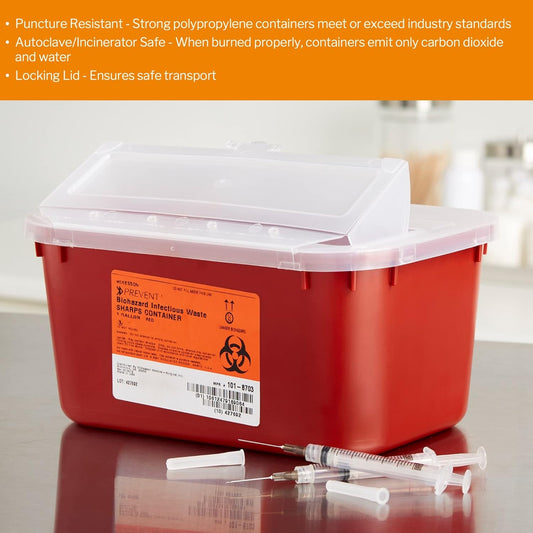 Mckesson Sharps Container, Nestable Waste Can Style - Polypropylene, Horizontal Entry, Hinged Snap-On Lid - Red, 1 Gal, 10 In X 7 In X 5 In, 1 Count