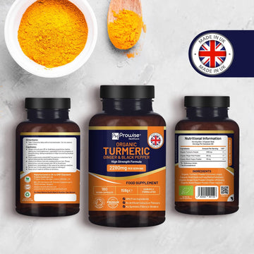 Turmeric 2280Mg (High Strength) With Black Pepper & Ginger - 180 Vegan Turmeric Capsules With Active Ingredient Curcumin I Uk Made By Prowise Healthcare