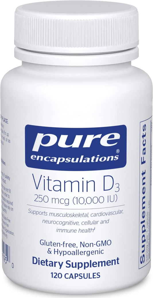 Pure Encapsulations Vitamin D3 250 mcg (10,000 IU) - Supplement to Support Bone, Joint, Breast, Heart, Colon & Immune Health - with Premium Vitamin D