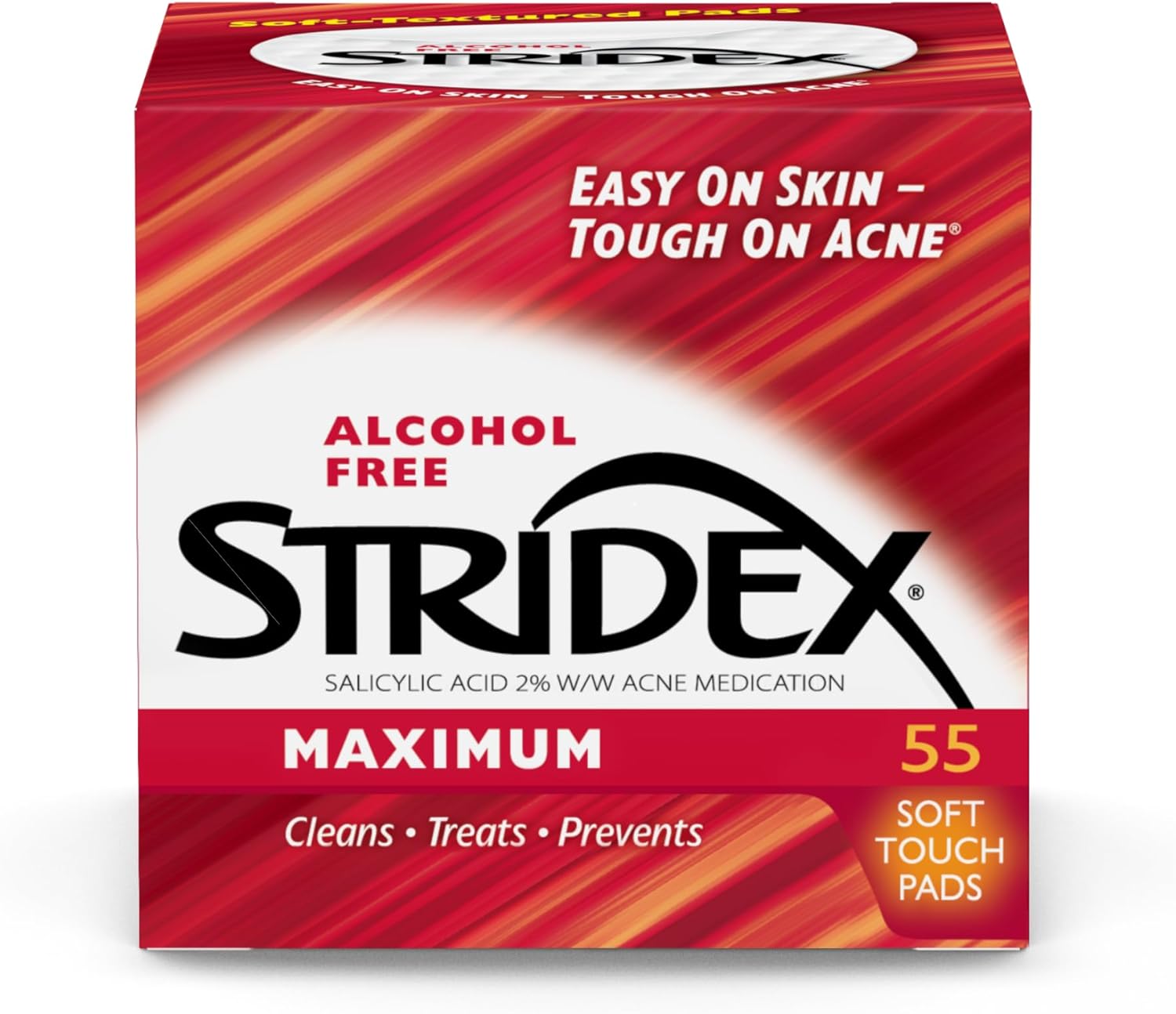 Stridex Medicated Acne Pads, Maximum, 55 Count – Facial Cleansing Wipes, Alcohol Free, Acne Treatment For Face, For Moderate Acne, Smooth Application