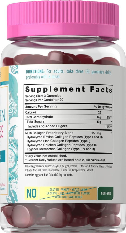 Carlyle Collagen Gummies | 60 Count | Multi Collagen Complex | Beauty Formula Supplement | Mixed Berry Flavor | Non-GMO, Gluten Free