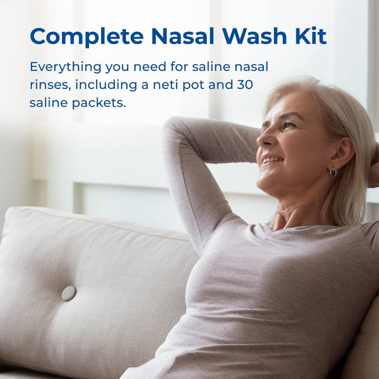 Rite Aid Neti Pot Nasal Rinse Kit And Saline Rinse Packets | Includes 130 Natural Saline Packets | Nasal Relief | Allergy Relief Saline Solution | Nasal Rinse | Sin