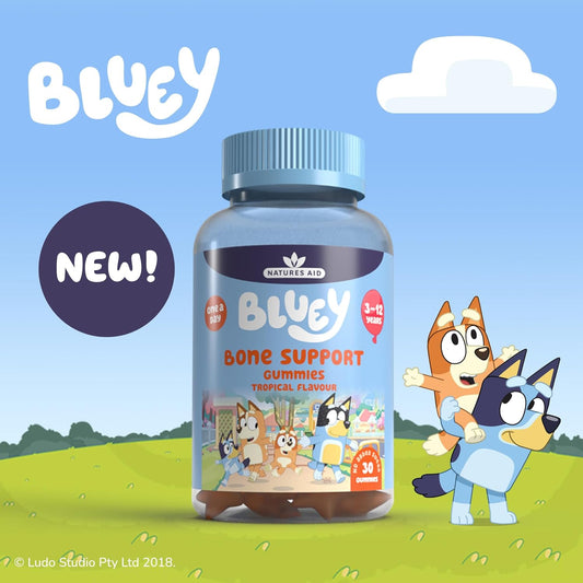 Bluey Kids Bone Support Gummies - Vitamin D3 & K2 To Support Growing Bodies And Bone Growth - Tropical, No Added Sugar, Vegan, Gluten Free - 30 Gummys For Children Ages 3-12
