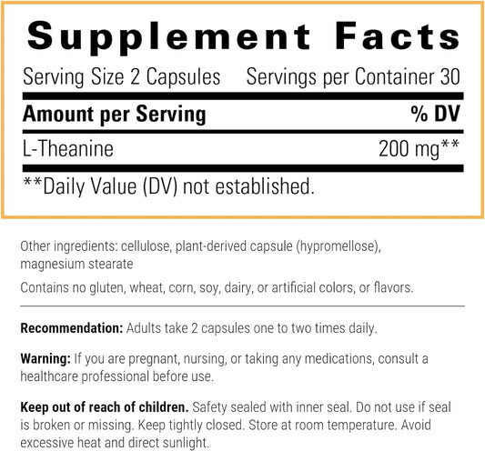 Integrative Therapeutics L-Theanine - L-Theanine To Support A Relaxed State* - Healthy Stress Response* - Vegan & Gluten-Free Amino Acid Supplement - 200 Mg, 60 Capsules