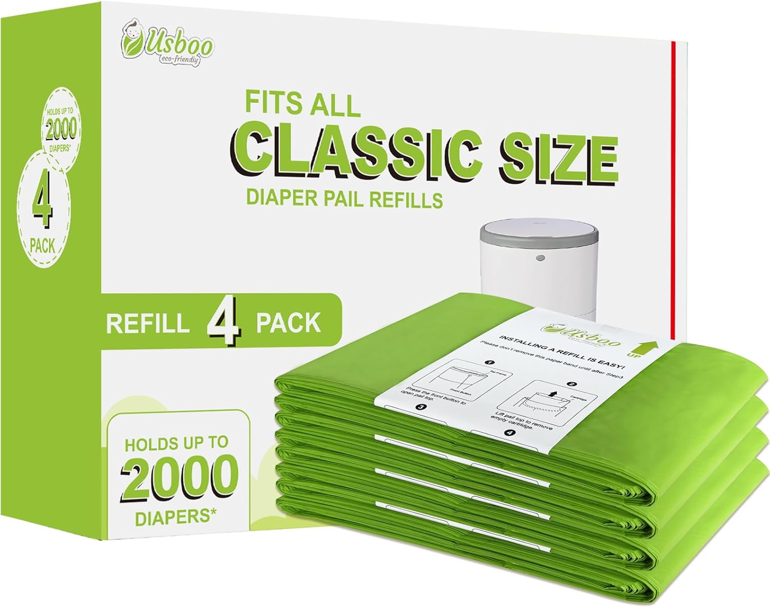 Refills Compatible With Dekor Classic Diaper Pail Refills | 4 Pack | Disposable Diaper Pail Refill | Extra Thickness | Quick & Easy To Replace | Cherry Blossom Scented | Holds Up To 2000 Diapers