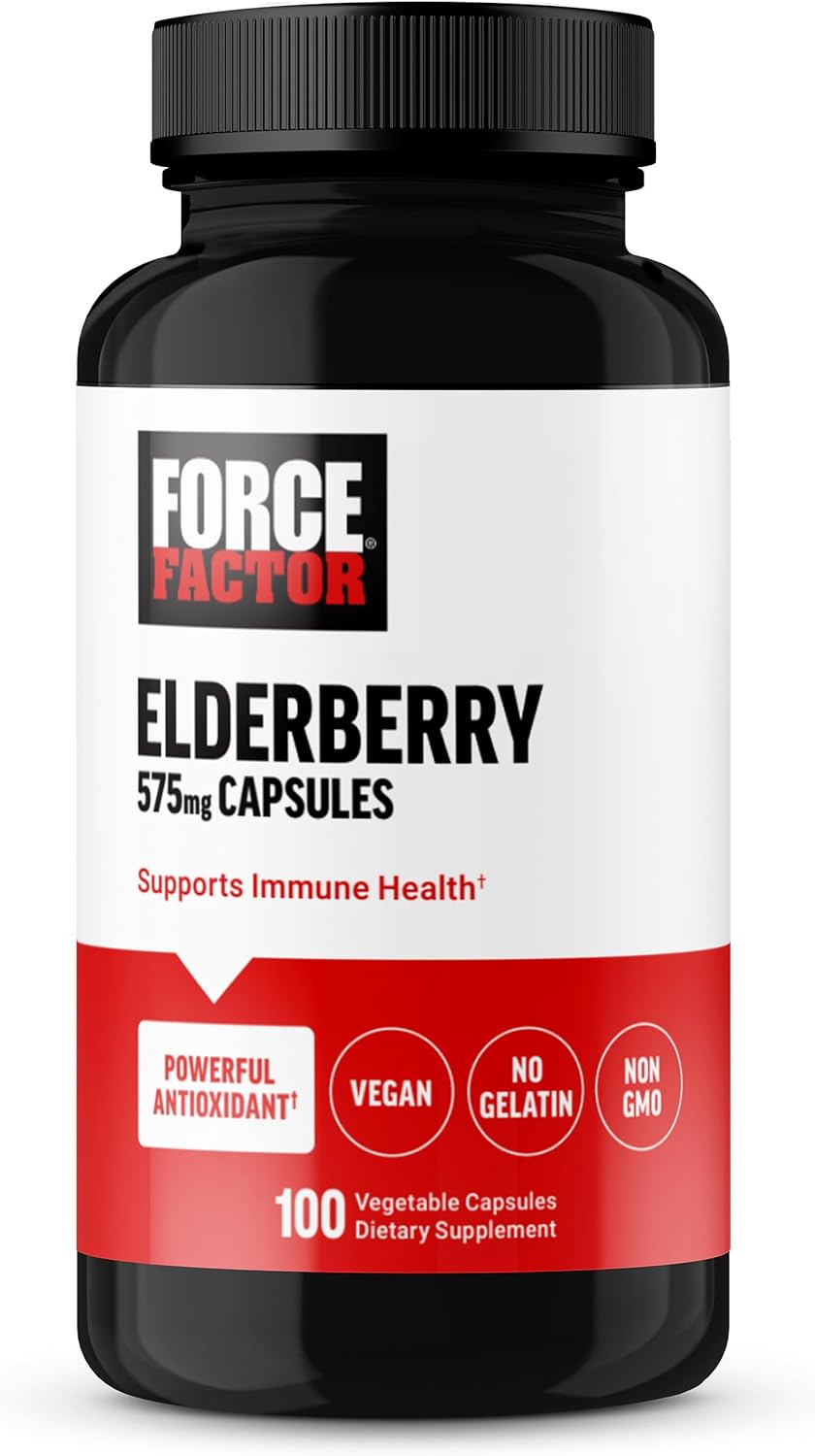 FORCE FACTOR Elderberry Capsules, Immunity Supplement and Antioxidants Supplement for Men and Women, Daily Immunity Boost, Vegan, No Gelatin, Non-GMO, 100 Vegetable Capsules