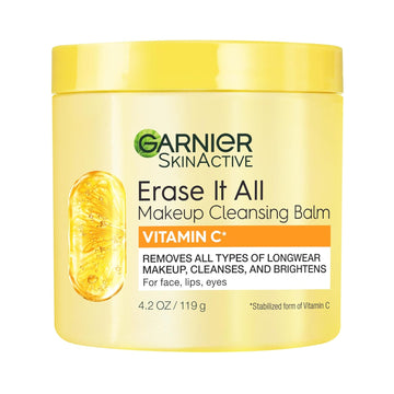 Garnier Erase It All Makeup Cleansing Balm With Vitamin C, Brightening Facial Cleanser And Makeup Remover, 4.2 Oz