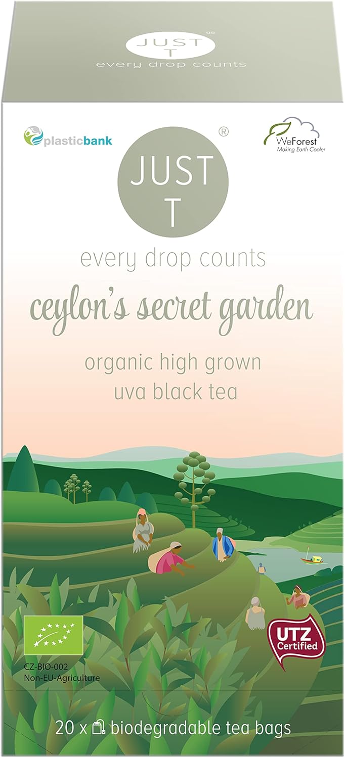 Just T Ceylon´S Secret Garden Double Chamber Tea Bag (20 Pcs) | Organic Black Tea – Grown In The Uva Highlands | Biodegradable Organic Tea Bags – Premium Organic High-Grown Leaf Tea For All Tea Lovers