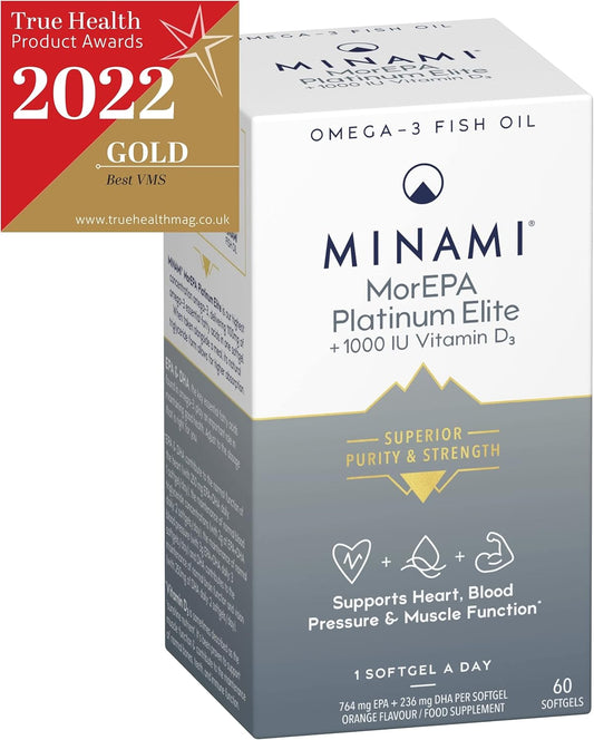 Omega 3 Fish Oil Supplement - Minami - Morepa Platinum With High Concentration Of Epa, Dha & Vitamin D - Helps Maintain Healthy Heart, Blood Pressure And Muscle Function - 60 Softgels