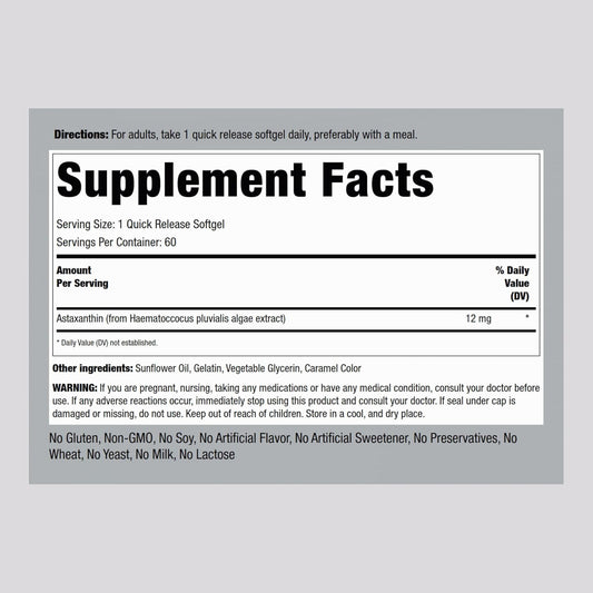 Piping Rock Astaxanthin 12Mg | 60 Softgels | Ultimate Supplement | Gluten Free, Non-Gmo