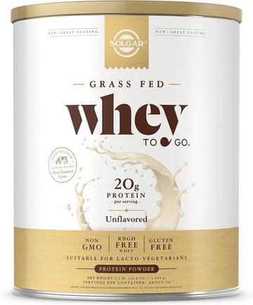 Solgar Grass Fed Whey To Go Protein Powder Unflavored, 2.3 Lbs - 20G Of Grass-Fed Protein From New Zealand Cows - Great Tasting & Mixes Easily - Supports Strength & Recovery - Non-Gmo, 36 Servings