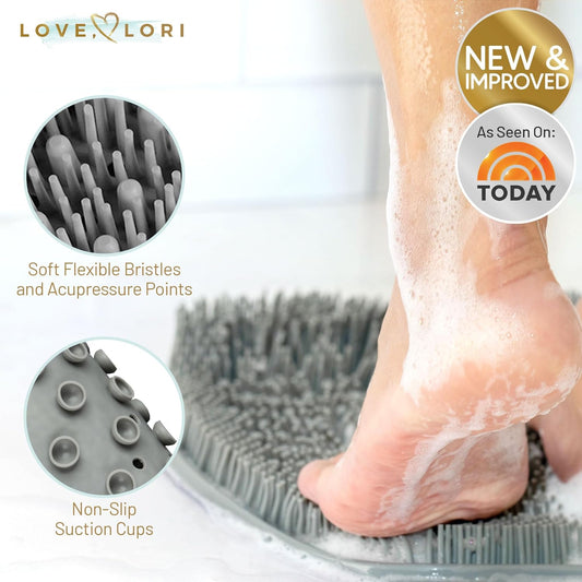 Love, Lori Shower Foot Scrubber Mat & Foot Cleaner - Silicone Foot Scrubber In Shower To Improve Circulation, Soothe Achy Feet For Men & Women, Great Foot Care – X-Large (Grey)