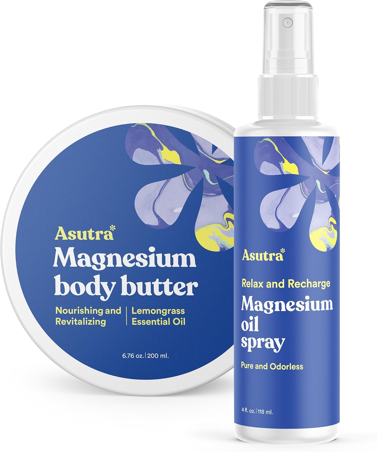 Asutra Bundle Set, 2 Products - 1 Topical Magnesium Chloride Oil Spray And 1 Magnesium Body Butter Lotion