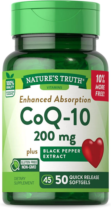 Nature'S Truth Coq10 200 Mg Softgels | 50 Count | Enhanced Absorption Supplement | Plus Black Pepper Extract | Non-Gmo, Gluten Free