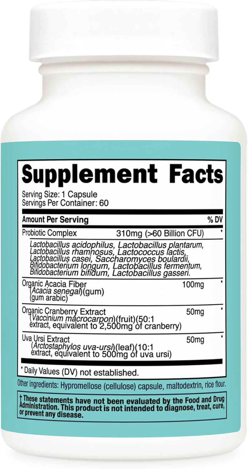 Nutricost Probiotic for Women 60 Billion CFU, 60 Capsules, Complex with Acacia Fiber, Uva Ursi, & Cranberry Extract - Non-GMO & Gluten Free : Health & Household