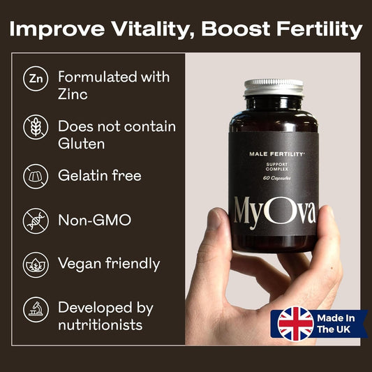 Myova Male Fertility Supplements - Enhances Sperm Quality, Count & Hormonal Balance - Supports Conception For Men - Includes Zinc, Selenium, Vitamins C, D, E - 60 Capsules