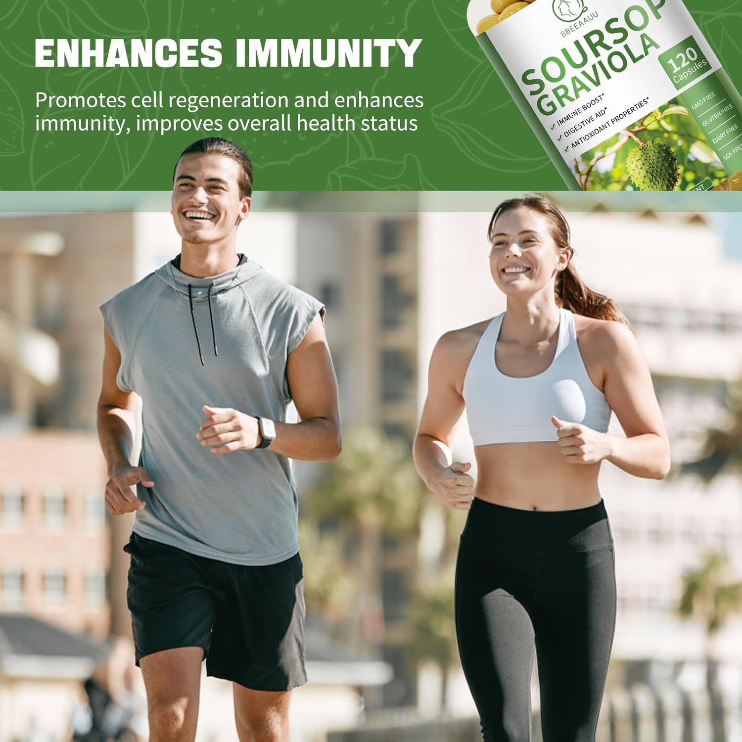 Soursop Graviola Capsules With Kelp, For Cell Regeneration, Enhances Immunity, Digestive Support, Antioxidant Properties, Gluten Free, Non Gmo, Vegan, 120 Counts