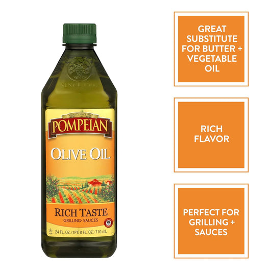 Pompeian Rich Taste Olive Oil, Full Flavor, Perfect For Grilling & Sauces, Naturally Gluten Free, Non-Allergenic, Non-Gmo, 24 Fl. Oz