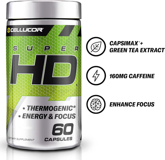 Cellucor Super HD for Men & Women - Enhance Focus and Increase Energy - Capsimax, Green Tea Extract, 160mg Caffeine & More 60 Servings