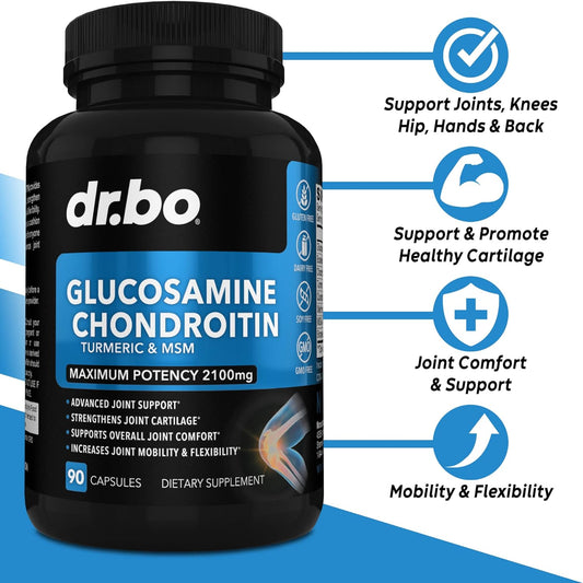 Glucosamine Chondroitin MSM Turmeric - Joint Health Supplement 2100mg Knee Bone & Joints - Joint Support Supplement Pills Advanced Glucosamine Sulfate Capsules Joint Supplements for Men Women Adults