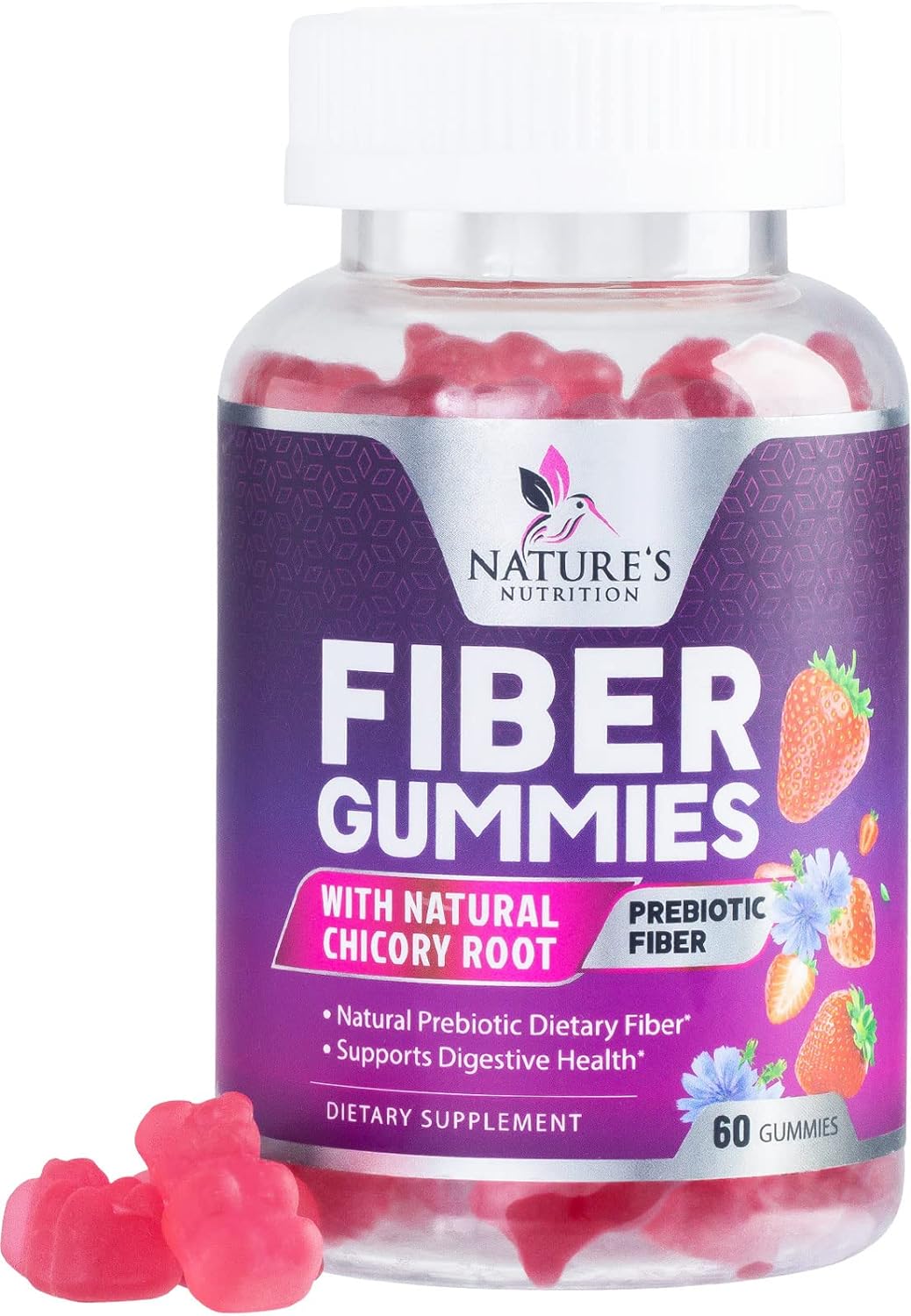 Fiber Gummies for Adults, Fiber 4g Gummy - Daily Prebiotic Supplement & Digestive Health Support, Supports Regularity & Natural Prebiotic Fiber Gummy, Plant Based Fiber, Strawberry Flavor - 60 Gummies