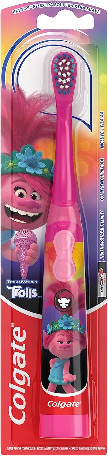 Colgate Kids Battery Powered Toothbrush, Trolls, Extra Soft Bristles, 1 Pack