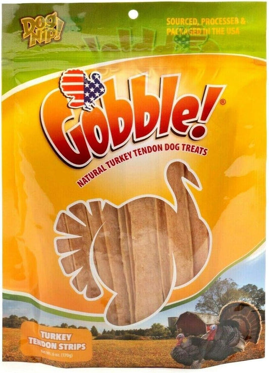 Gobble! 6-Inch Turkey Tendon Strips for Dogs, 6 oz. (170g) Reseal Value Bag, Made in USA, All-Natural Hypoallergenic Dog Chew Treat | Sourced, Processed & Packaged in The USA |