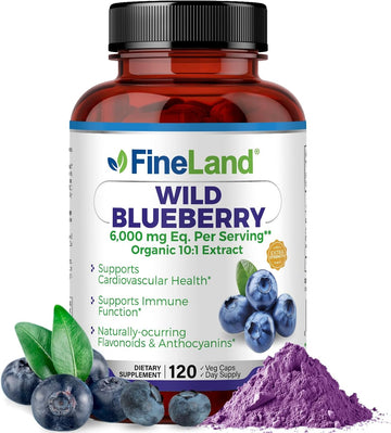 Fineland Wild Blueberry 10:1 Extract, 6,000 Mg Strength, 120 Vegan Capsules, Rich In Flavonoids & Anthocyanins, Antioxidant Support For Brain & Heart Health, 4-Month Supply, Non-Gmo Made In Usa