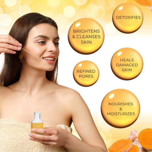 Turmeric Oil For Face & Body - All Natural Turmeric Skin Brightening Oil For Dark Spots - Turmeric Facial Repair Serum Cleanses Skin, Fights Acne, Evens Tone, Heals Scars - Turmeric Serum For All Skin