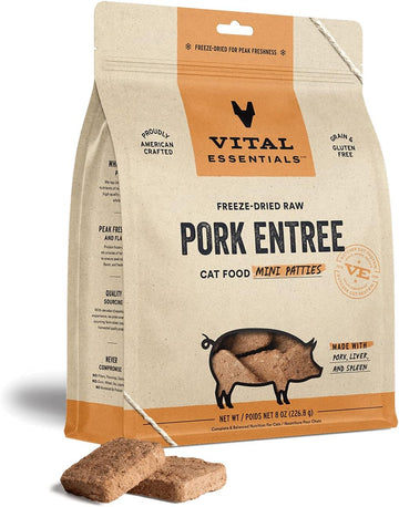 Vital Essentials Freeze Dried Cat Food, Raw Pork Mini Patties Entree 8 Oz