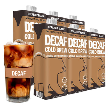 Wandering Bear Decaf Cold Brew Coffee, 32 Fl Oz, 6 Pack - Smooth, Bold, Unsweetened, Shelf-Stable, And Ready To Drink Iced Coffee, Cold Brewed Coffee, Cold Coffee