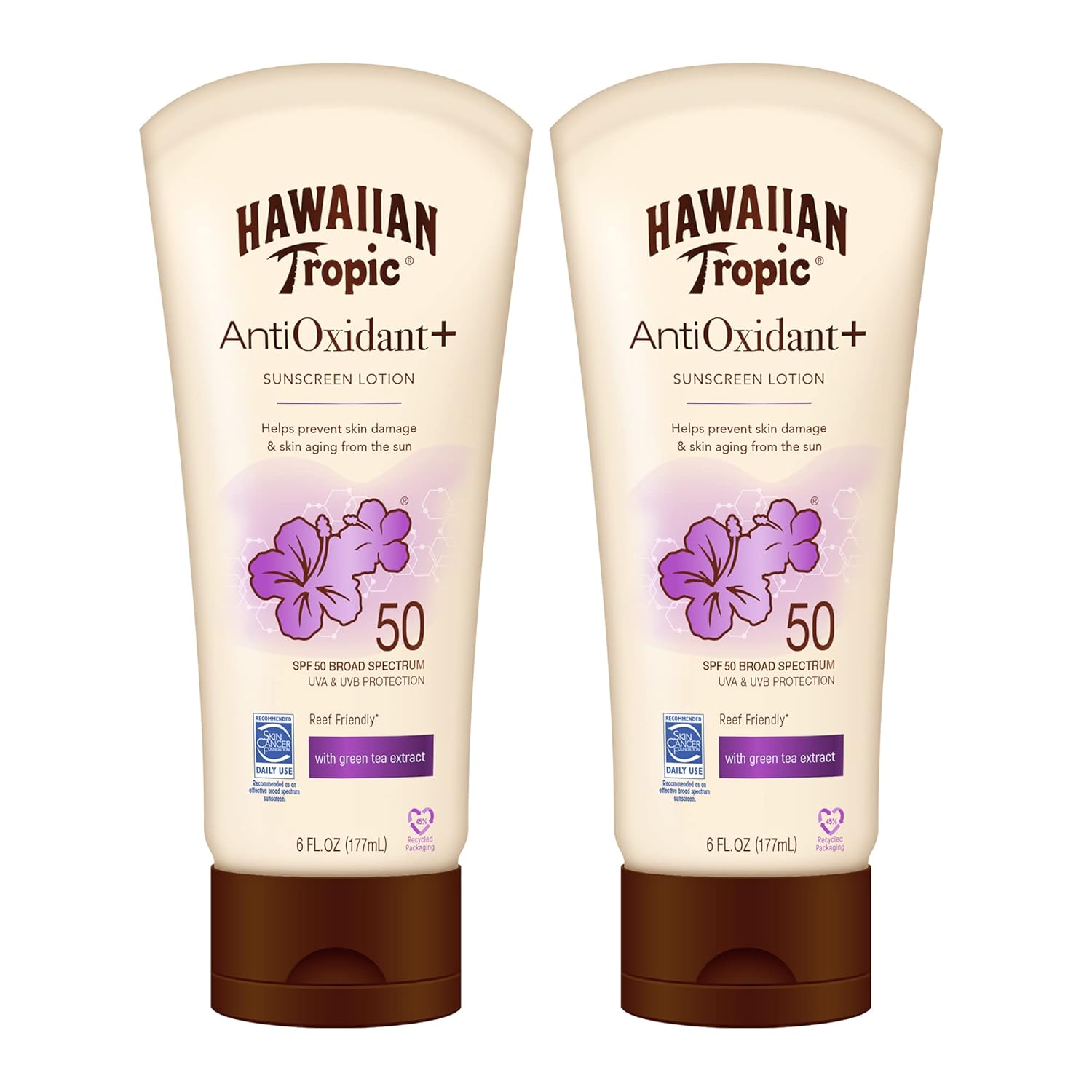 Hawaiian Tropic Skin Defense Sunscreen Lotion Spf 50, 6Oz | Spf 50 Sunscreen Lotion With Green Tea Extract, Sunscreen Body Lotion, Oxybenzone Free Sunscreen, 6Oz Each Twin Pack