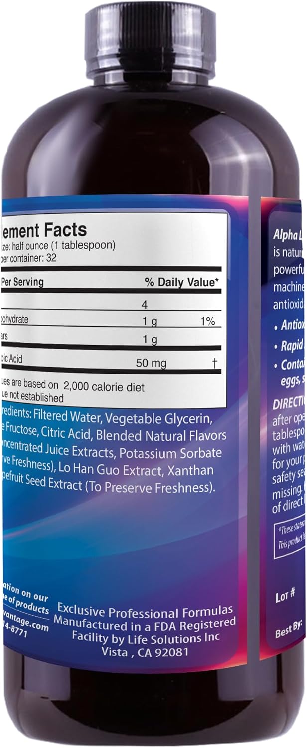 Drs Advantage Alpha Lipoic Acid - Liquid Dietary Supplement With 50Mg Ala Per Serving - Packed With Antioxidants - Pharmacist Formulated, Rapid-Sorb Technology For Nutrient Absorption - 16 Fl. Oz. : Health & Household