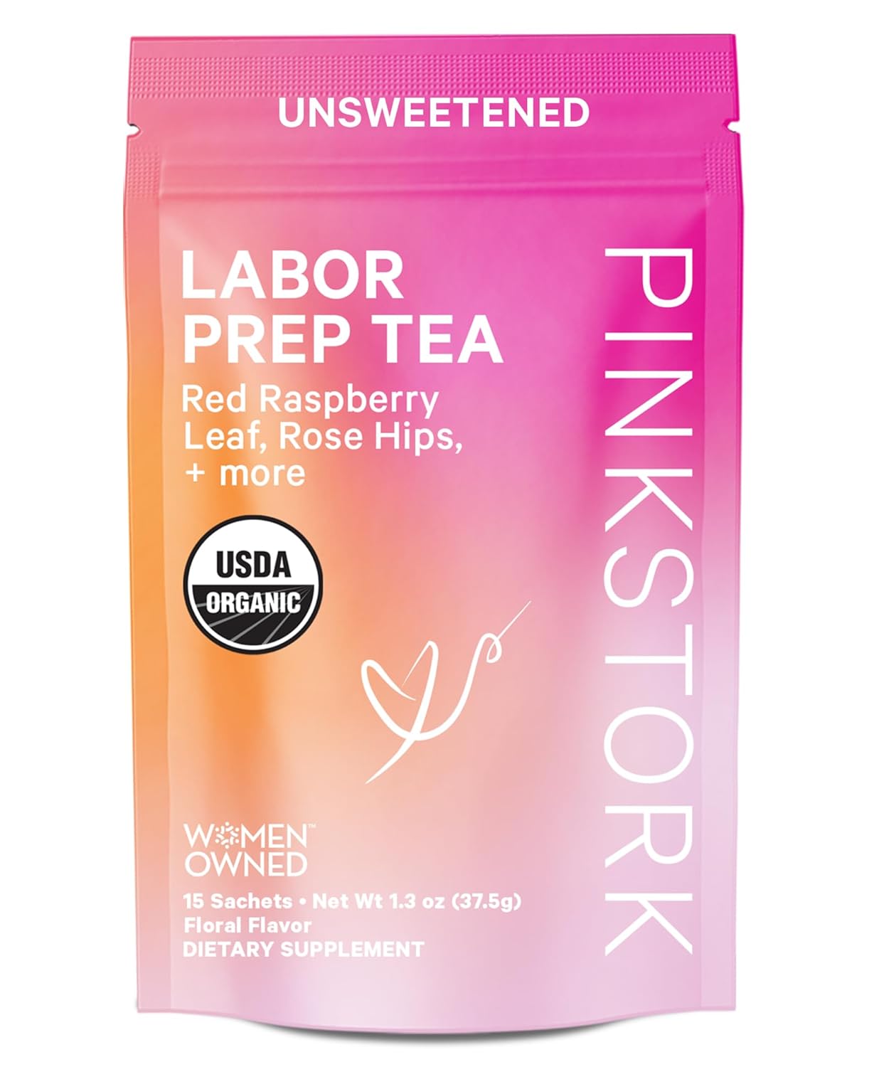 Pink Stork Organic Labor Prep Tea - Red Raspberry Leaf Tea With Chamomile And Rosehip, Pregnancy Must Haves, Postpartum Essentials, Third Trimester Pregnancy Tea - 15 Sachets