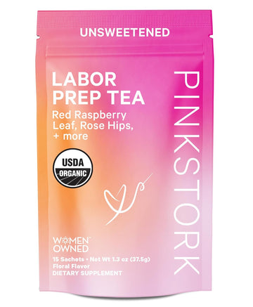 Pink Stork Organic Labor Prep Tea - Red Raspberry Leaf Tea With Chamomile And Rosehip, Pregnancy Must Haves, Postpartum Essentials, Third Trimester Pregnancy Tea - 15 Sachets