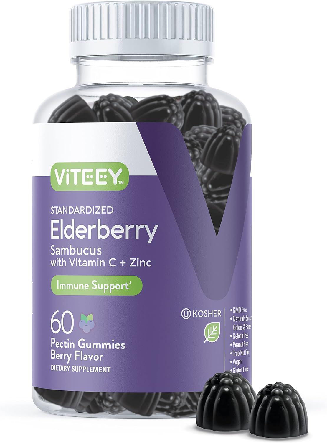 Sambucus Elderberry Gummies for Adults & Teens + Zinc & Vitamin C- Immune Support Supplement- Vegan, Gluten Free, Gelatin Free, GMO Free - Tasty Chewable Berry Flavored Black Elderberry Immunity Gummy