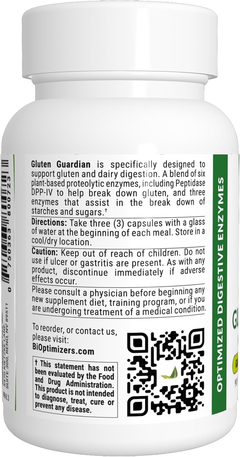 Gluten Guardian 2.0 - A Digestive Enzyme Supplement For Gluten Digestion - Contains Dpp-Iv To Digest Wheat, Barley & Other Cereal Grains - Helps Prevent Bloating, Gas, And Indigestion - 90 Capsules : Health & Household