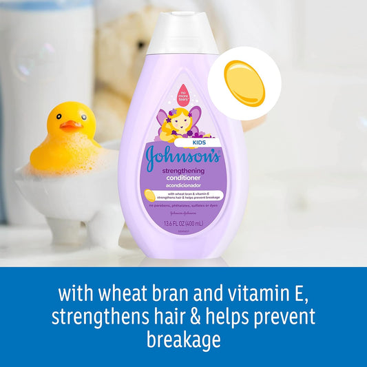 Johnson'S Strengthening Tear-Free Kids' Conditioner With Vitamin E Strengthens & Helps Prevent Breakage, Paraben-, Sulfate- & Dye-Free, Hypoallergenic & Gentle On Toddler Hair, 13.6 Fl. Oz