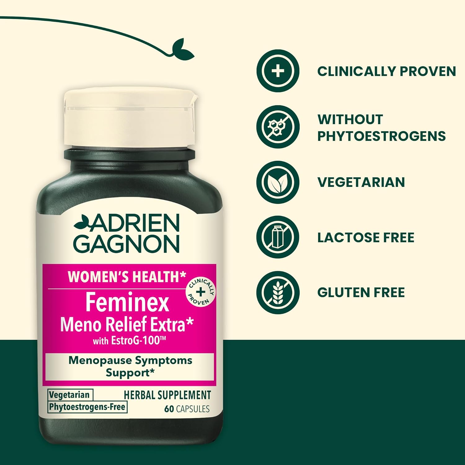 Adrien Gagnon - Feminex Menopause Relief for Women Extra, Menopause Supplement for Hot Flashes, Mood Support, Fatigue, and Rheumatism Pain, 60 Veggie Capsules : Health & Household