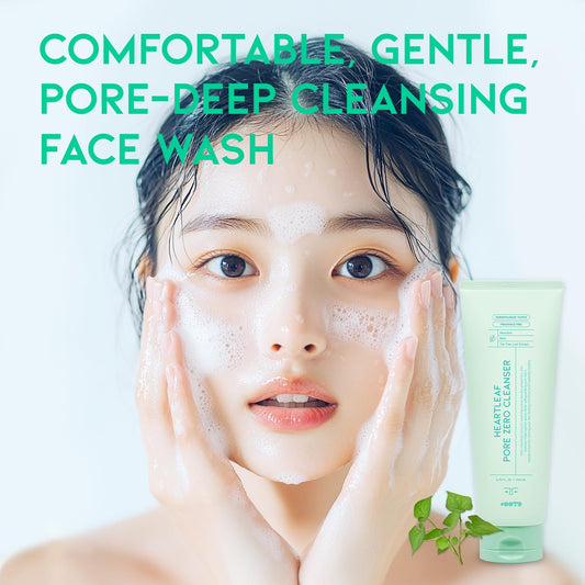 Deep Pore Foaming Facial Cleanser For Oily Acne Prone Skin Korean, Heartleaf Bha Tea Tree Blackhead Soothing Mild Cleasning Foam. Heartleaf Pore Zero Cleanser 200Ml 6.76 Fl. Oz