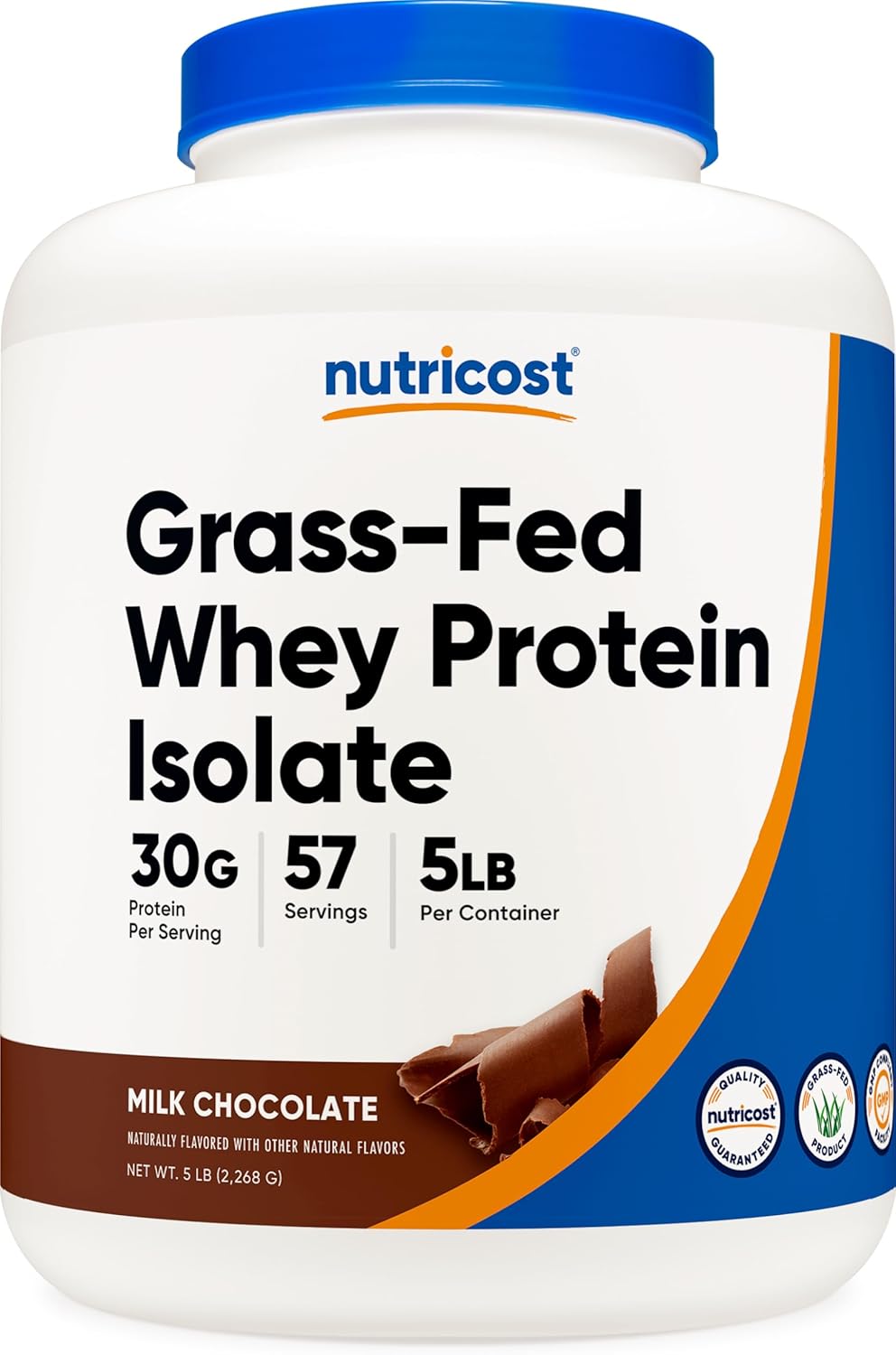 Nutricost Grass-Fed Whey Protein Isolate (Chocolate) 5Lbs - Non-Gmo, Gluten Free, Natural Flavors