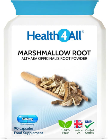 Health4All Marshmallow Root 500Mg Per Capsule, 90 Capsules, Digestive & Resporatory Health Supplement Soothing Relief, Purest Vegan Natural Marshmallow Root Supplement | Made In Uk