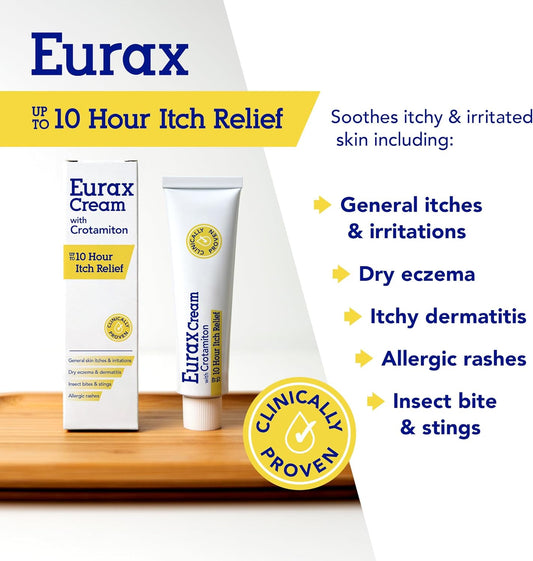 Eurax Itch Relief Cream, Hydrating Relief From Itchy & Irritated Skin, Alleviates Itching From Rashes, Eczema, Dermatitis & Chickenpox, Dermatologist Recommended, Contains Crotamiton, 1 X 100G
