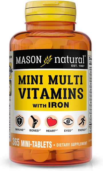 Mason Natural Mini Multi Vitamins With Iron, Vitamins A, C, D, E, B1, B2, B3, B6, B12, Folate And Calcium For Overall Health, 365 Tablets