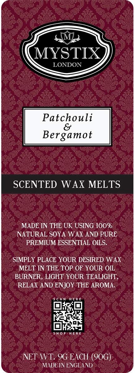 Mystix London | Patchouli & Bergamot - Wax Melts Clamshell 5 x 90g (50 cubes) | 100% Natural Soya Wax | Best Aroma for Home, Kitchen, Living Room and Bathroom | Perfect as a Gift | Handmade in UK