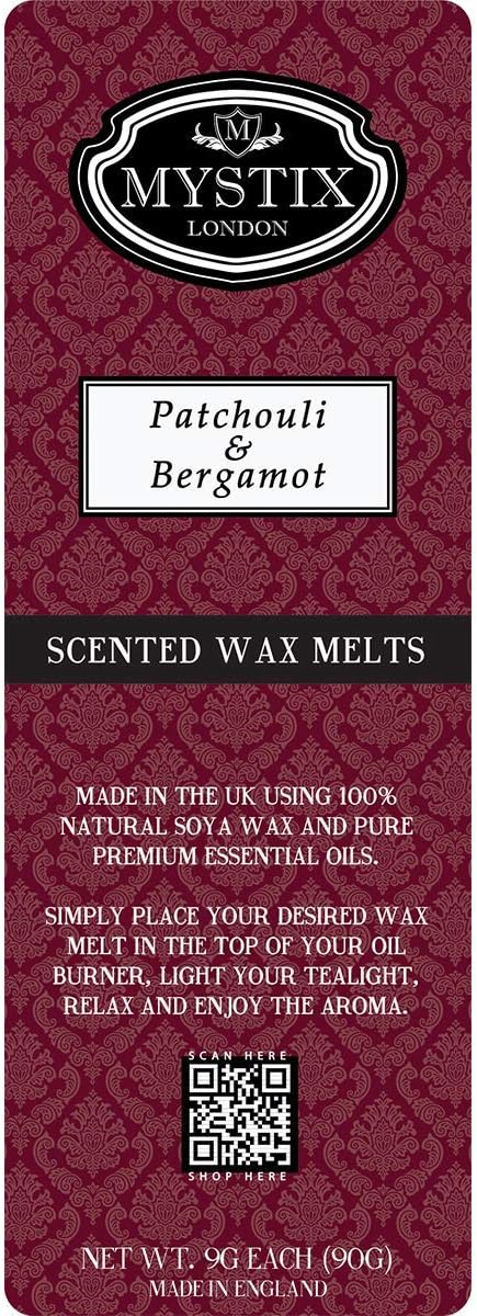 Mystix London | Patchouli & Bergamot - Wax Melts Clamshell 5 X 90G (50 Cubes) | 100% Natural Soya Wax | Best Aroma For Home, Kitchen, Living Room And Bathroom | Perfect As A Gift | Handmade In Uk