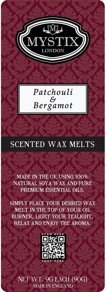 Mystix London | Patchouli & Bergamot - Wax Melts Clamshell 5 x 90g (50 cubes) | 100% Natural Soya Wax | Best Aroma for Home, Kitchen, Living Room and Bathroom | Perfect as a Gift | Handmade in UK