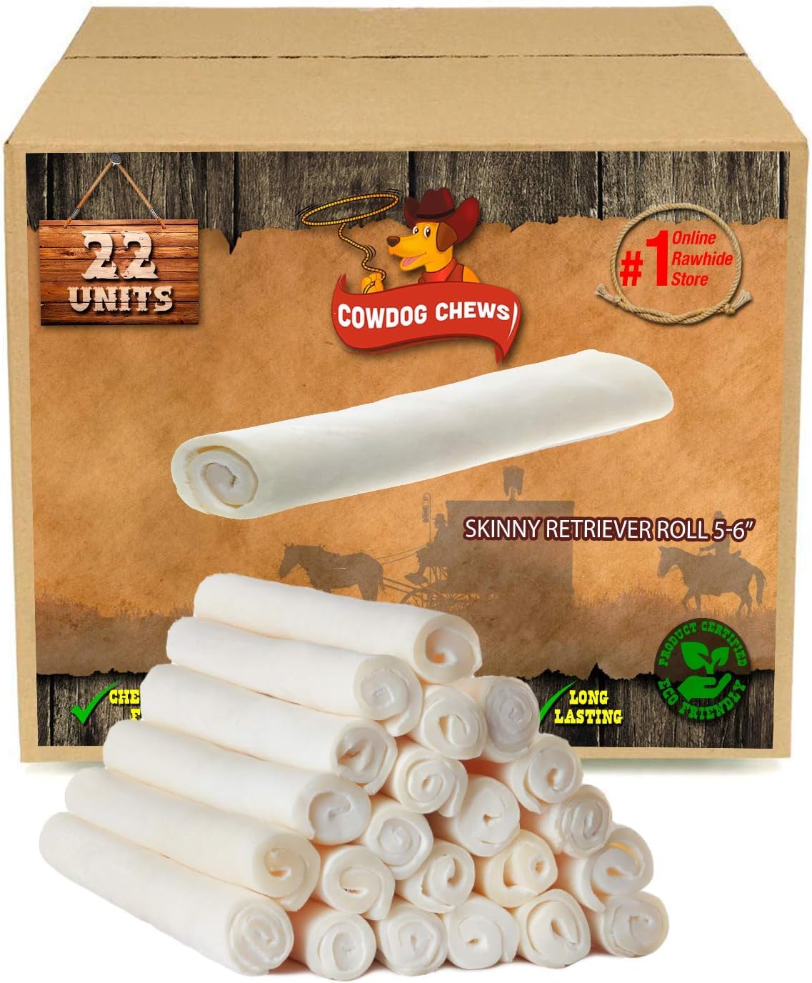 5-6 Inches Rawhide Retriever Roll - Chewing Dog Treat, 100% Natural - Natural Grass Fed Livestock Sourced (22 Pack)