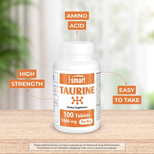 Supersmart - Taurine Supplement 2000Mg Per Day (High Strength) - Amino Acid - Sport Nutrition | Non-Gmo & Gluten Free - 100 Tablets