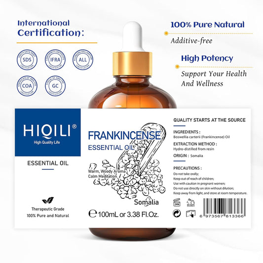 HIQILI Frankincense Essential Oil for Diffuser - 3.38 Fl Oz